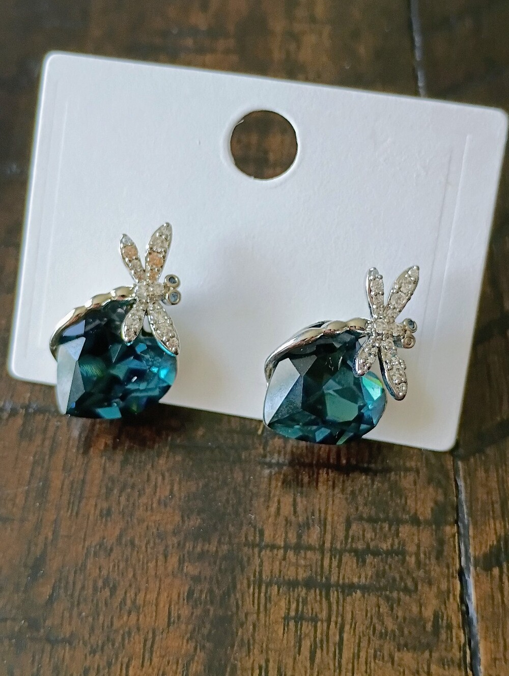 New Crystal Dragonfly Stud Earrings in Teal Blue